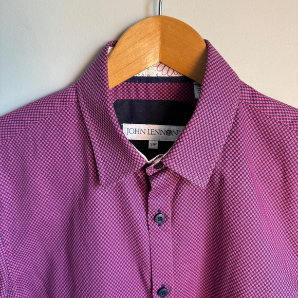 John Lennon Mens Geometric Casual Dress Shirt Fuchsia‎ Small Flip Cuffs Preppy - Picture 6 of 16